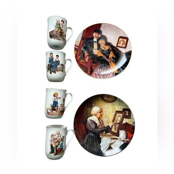 Norman Rockwell Collection of 4 mugs and two plates - Picture 1 of 8